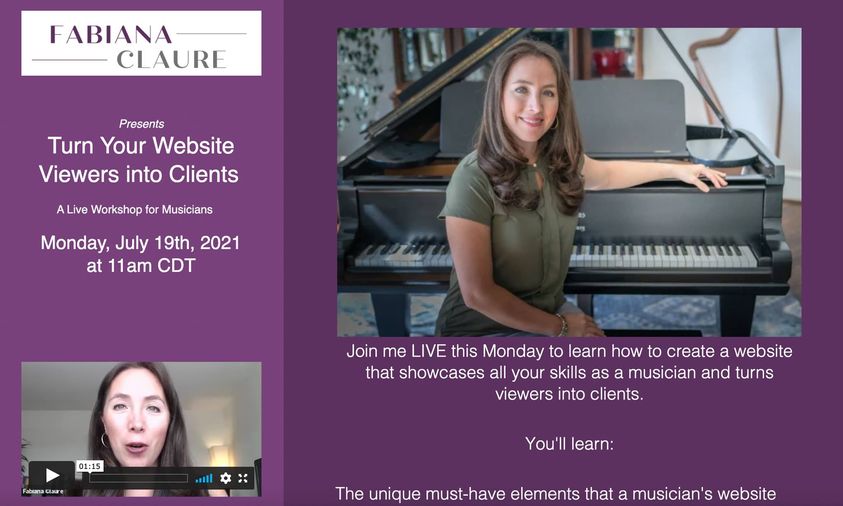 Wondering how to make your website stand out? Join me Monday for a live website workshop for musicians.